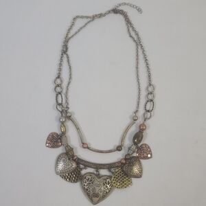 Follow Your Heart Statement Multi-Tone Metal Hearts Charm Dangle Necklace